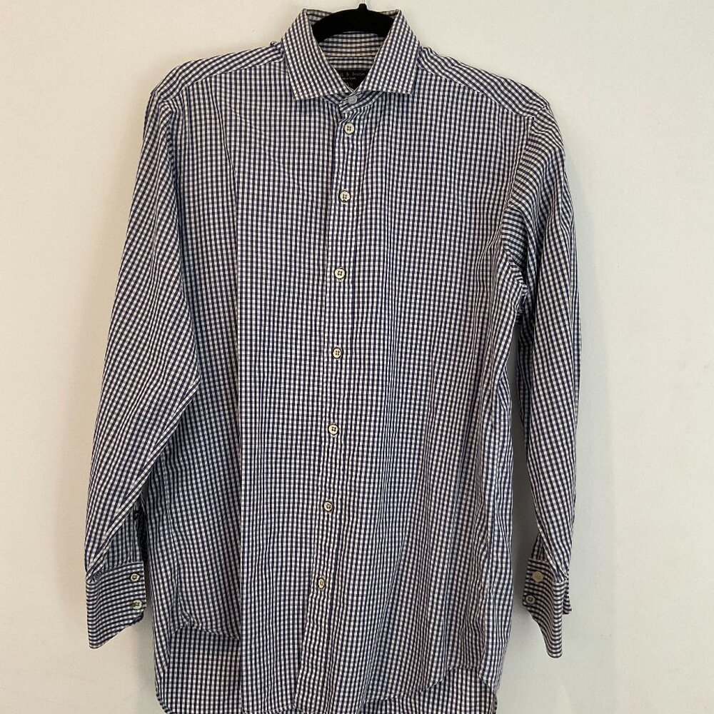 Rag & Bone Navy Gingham Handmade Cotton Button-Up Shirt - Navy Blue